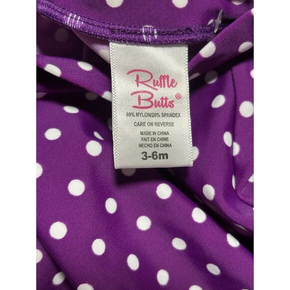 RuffleButts Purple Polka Dot Rash Guard Set Long  Sleeve Top & Bottoms Size 3-6M - Picture 4 of 6
